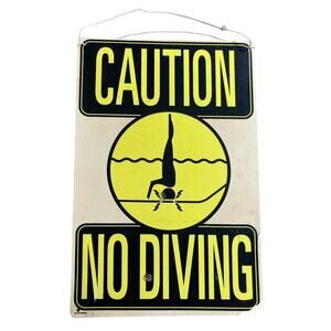 Caution No Diving Sign Bold‎ Yellow & Black Pool Spa Roof Safety